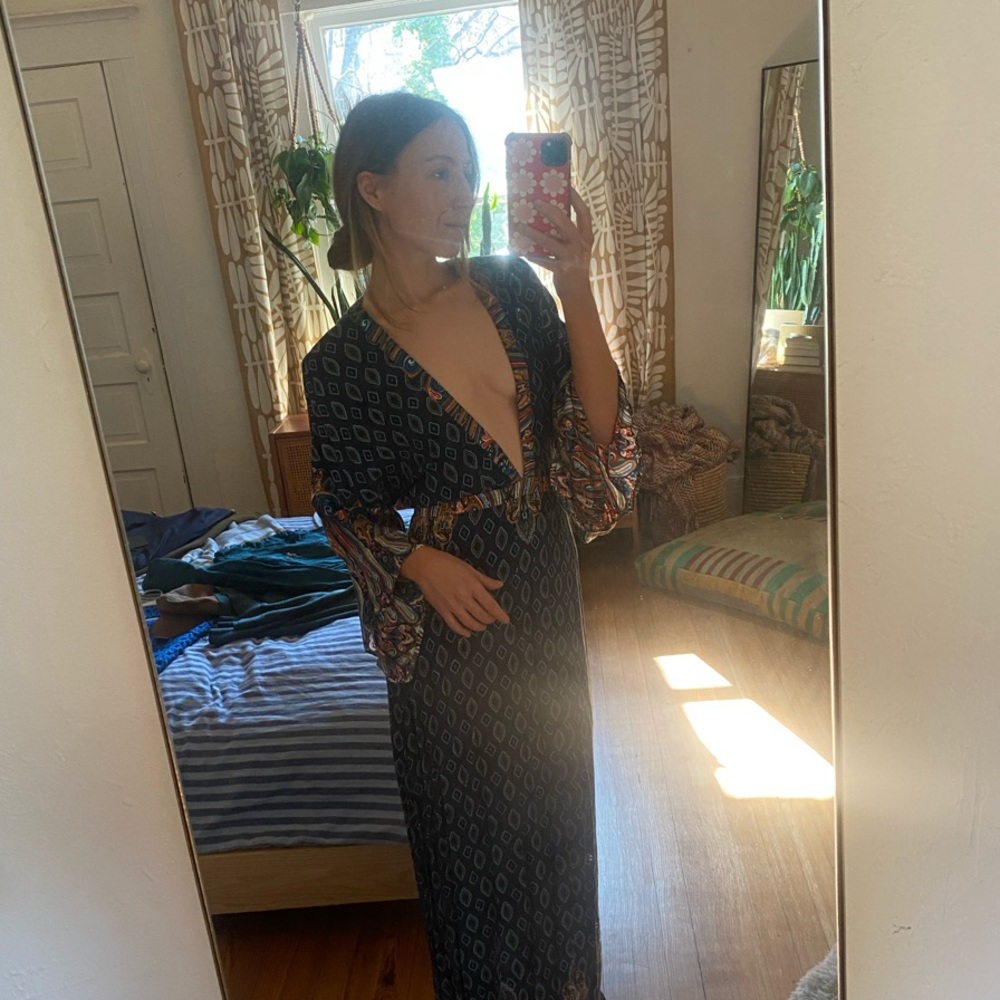 Deep V Patterned Maxi Dress